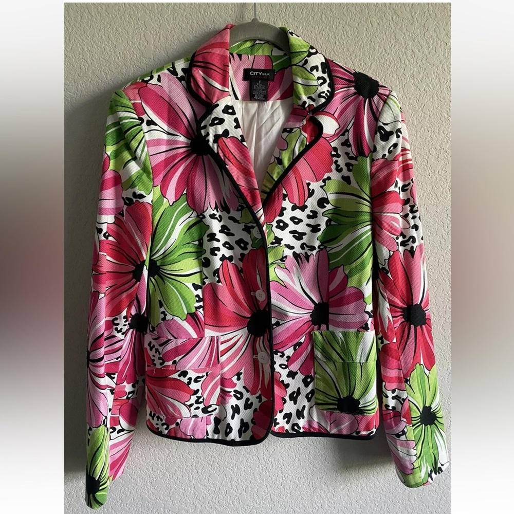 Super Elegant City Silk 97% Cotton Floral Print Jacket, Size 8